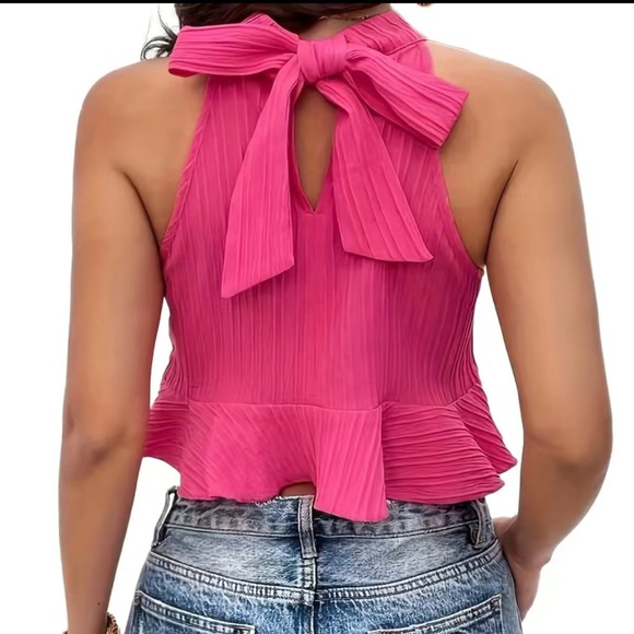 Bright Pink Ruff Halter Top - Picture 3 of 3